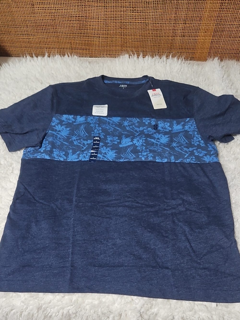 IZOD Navy Short Sleeve Tee with Light Blue Floral Chest Panel